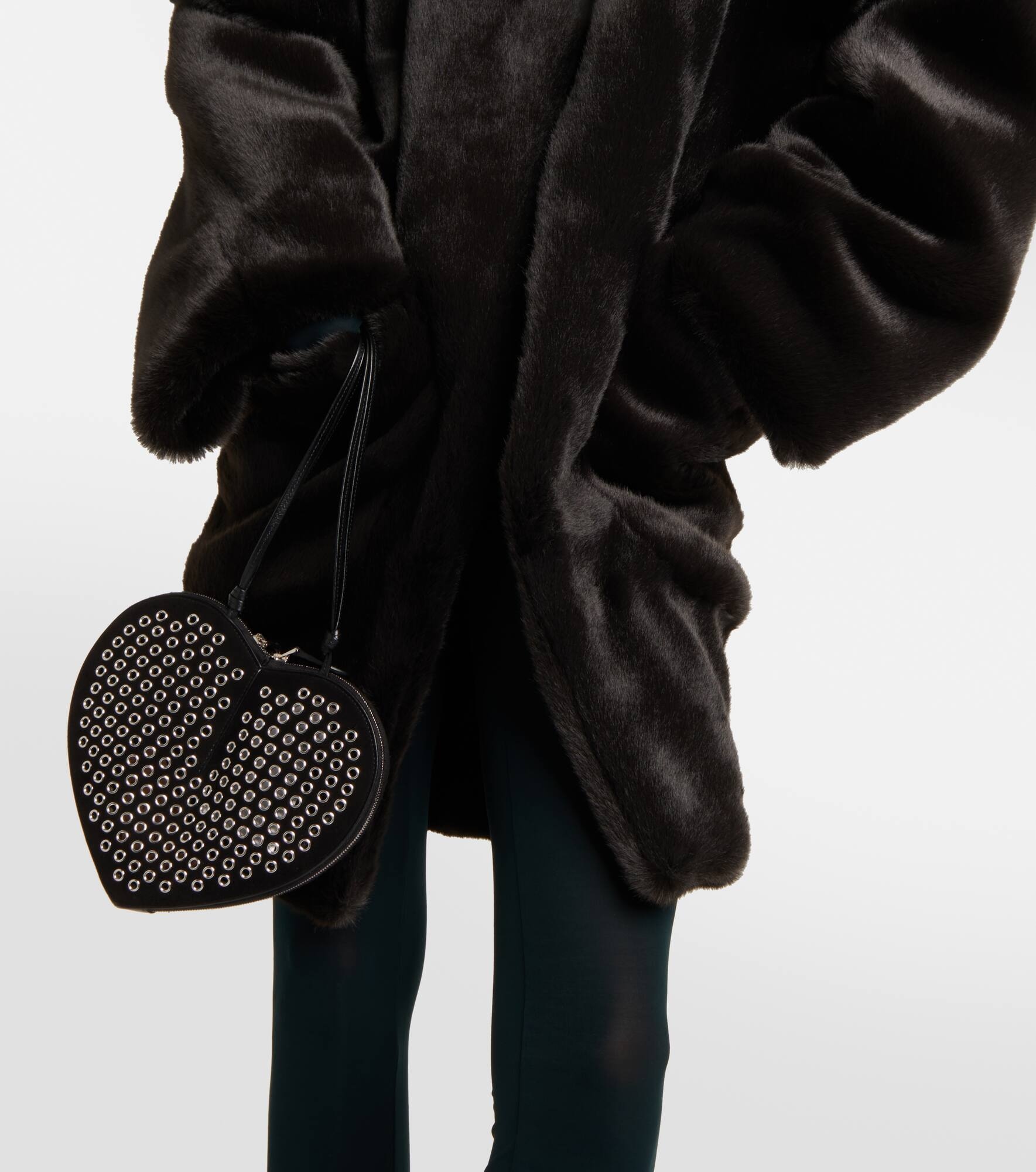 Leather-trimmed faux fur coat - 5