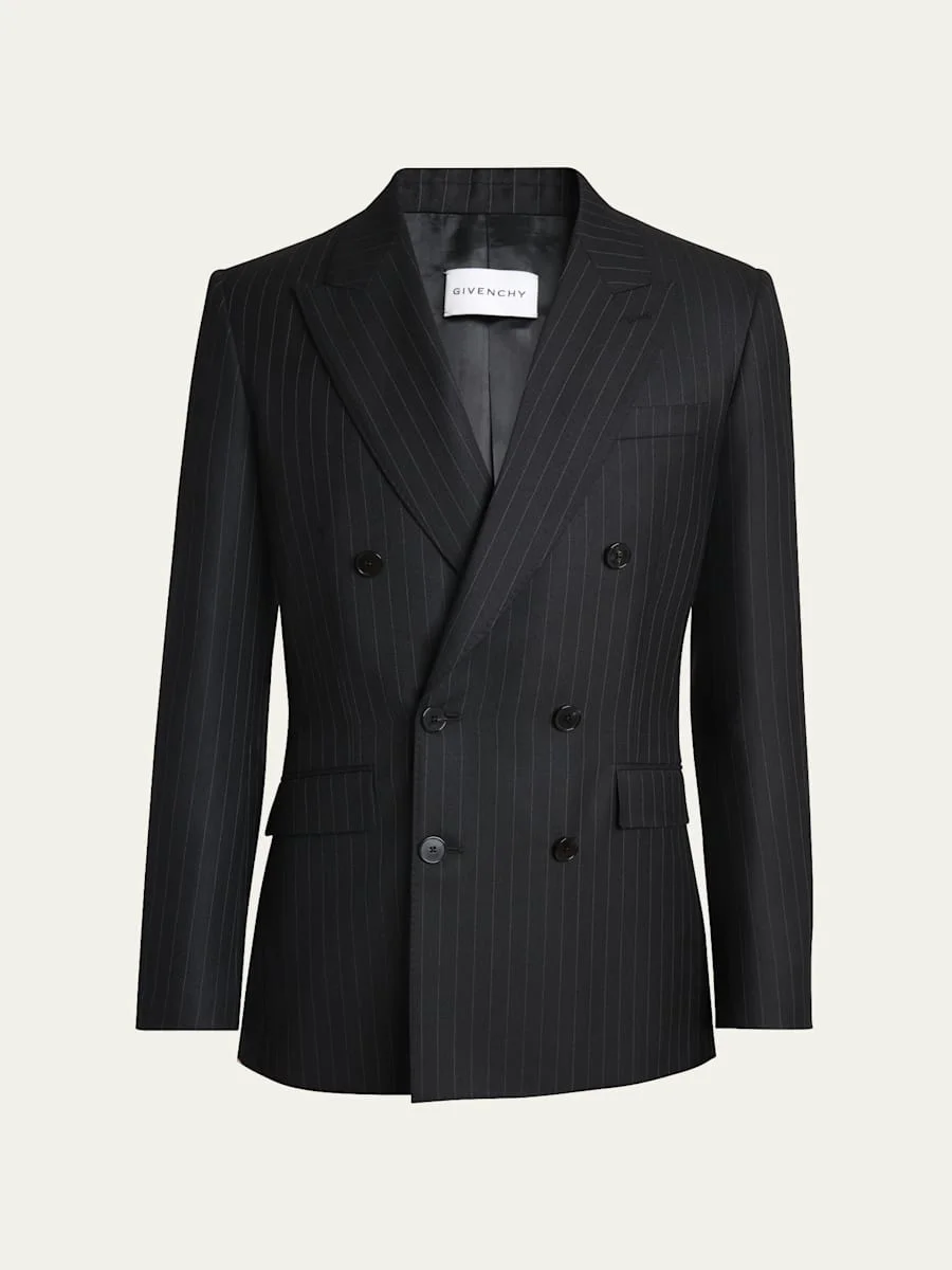 Men's Double-Breasted Pinstripe Sport Coat - 1