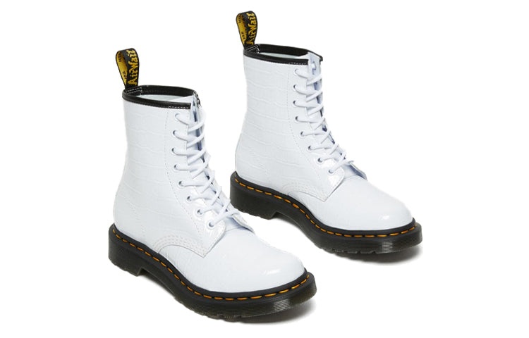 (WMNS) Dr. Martens 1460 Patent Croc Emboss Leather Boots 'White' 26855100 - 4