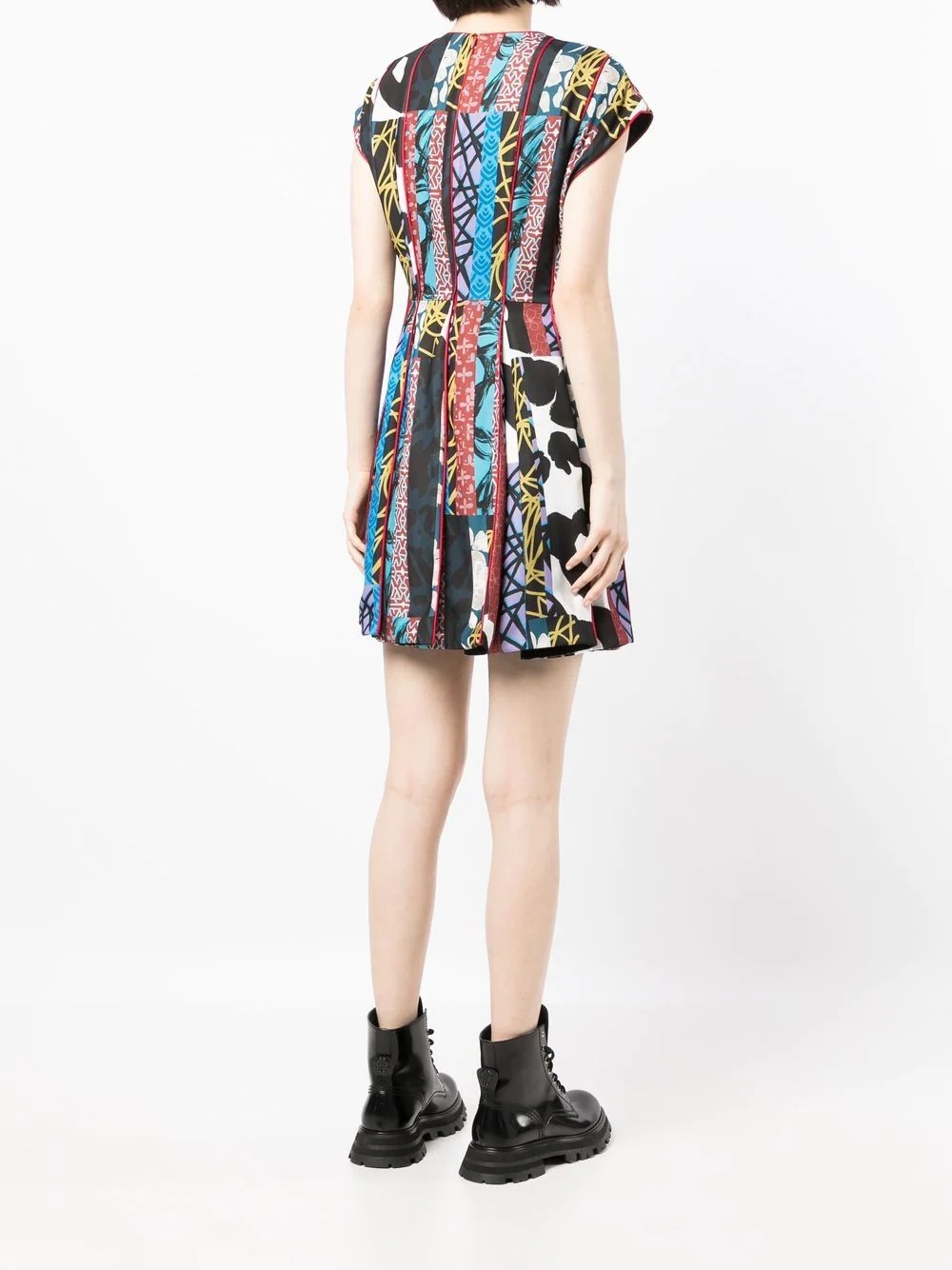 pleated patchwork-print mini dress - 4