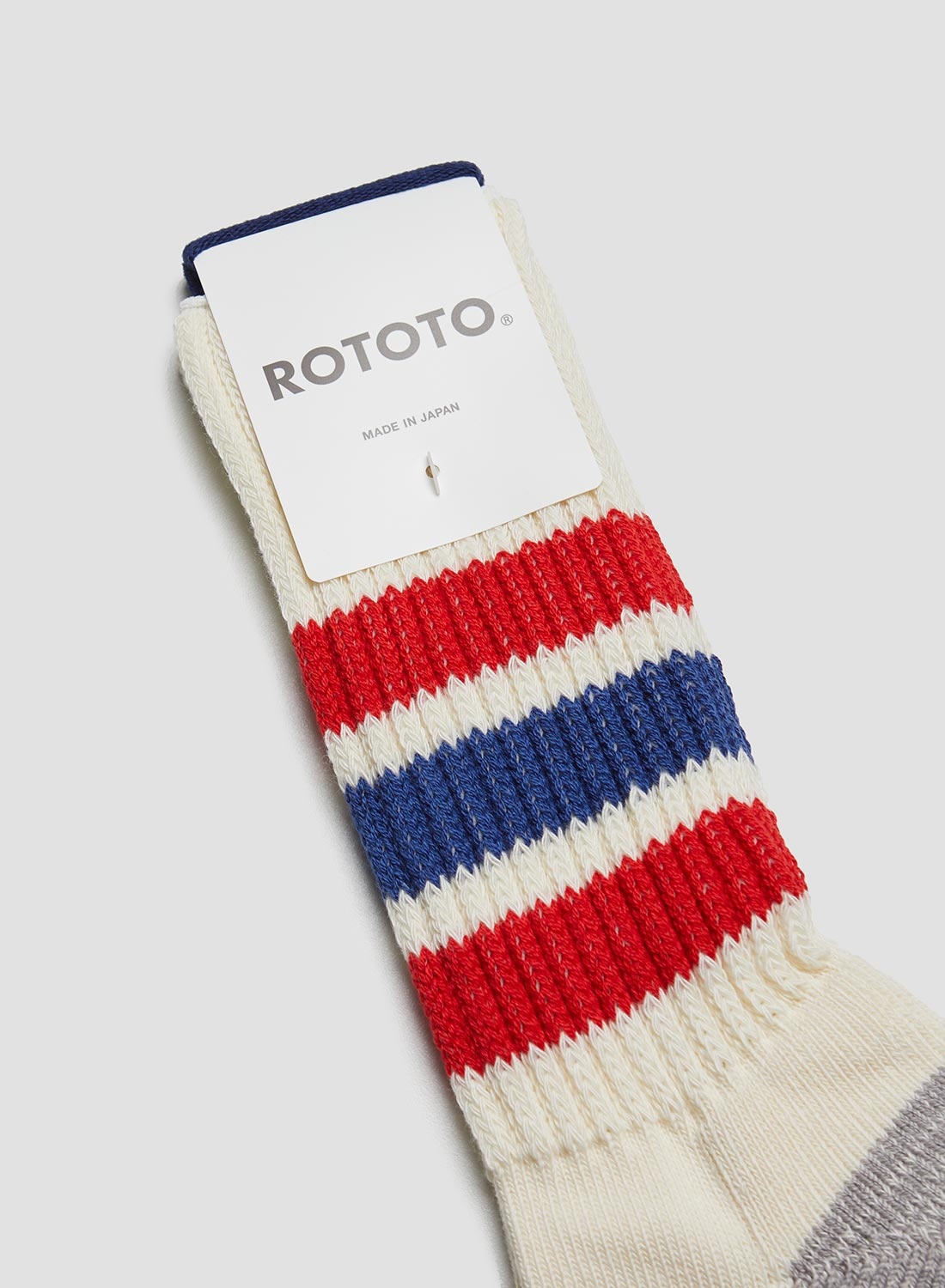 Rototo Coarse Ribbed Oldschool Crew Sock in Chili Red/Blue - 2