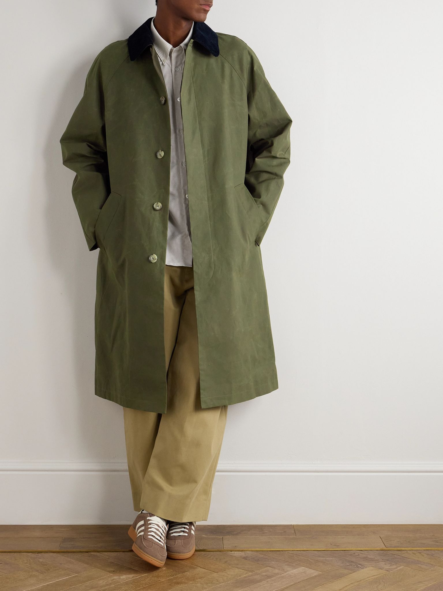 Gaspard Oversized Corduroy-Trimmed Coated Cotton-Canvas Coat Green - 2
