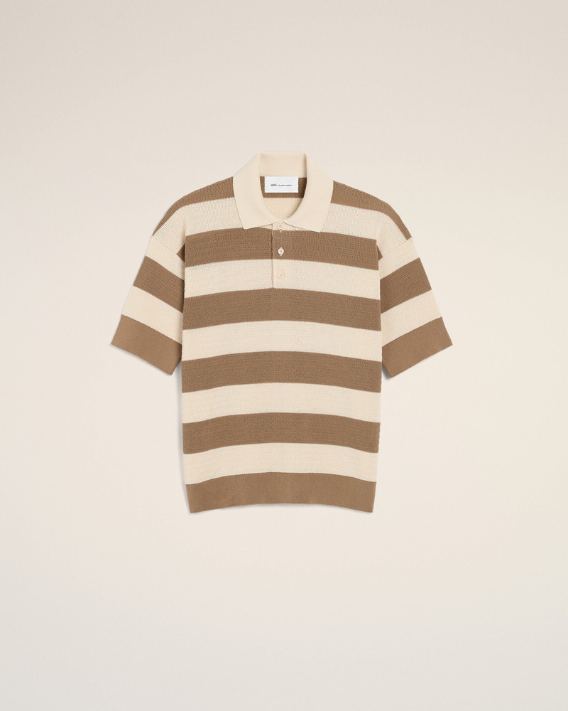 WHITE AND BROWN COTTON AMI DE COEUR POLO 1