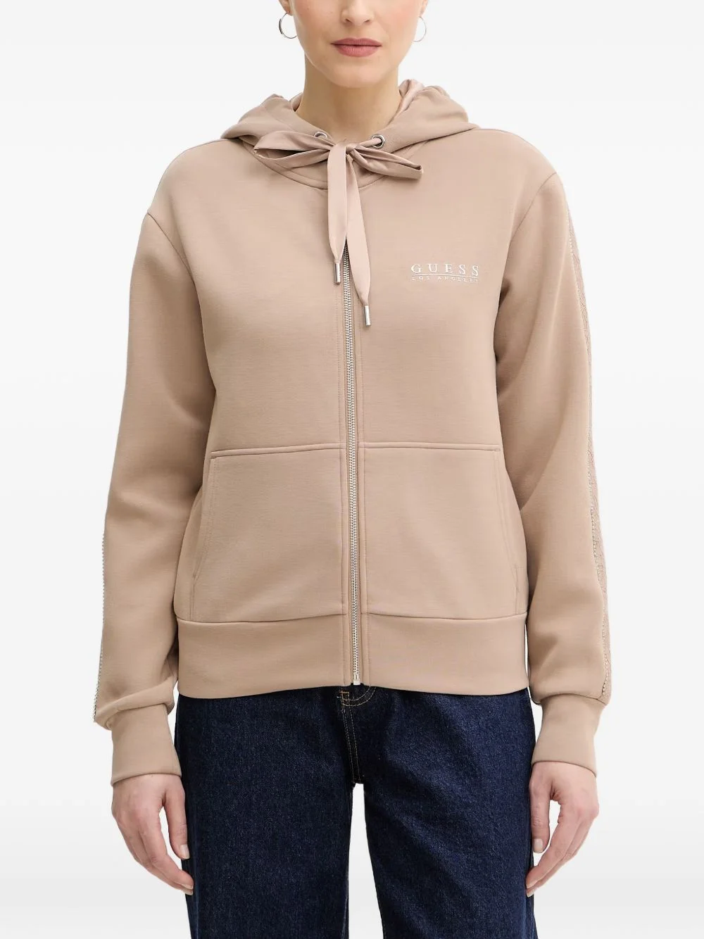drawstring-detail zip-up hoodie - 1