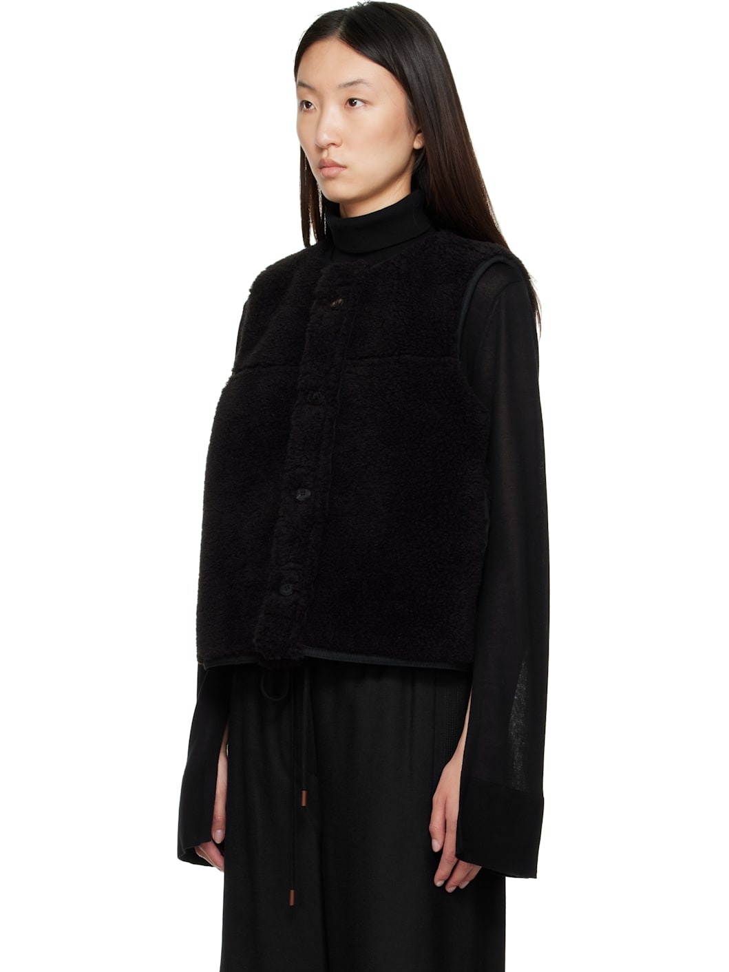 Black Faux-Shearling Reversible Vest - 4