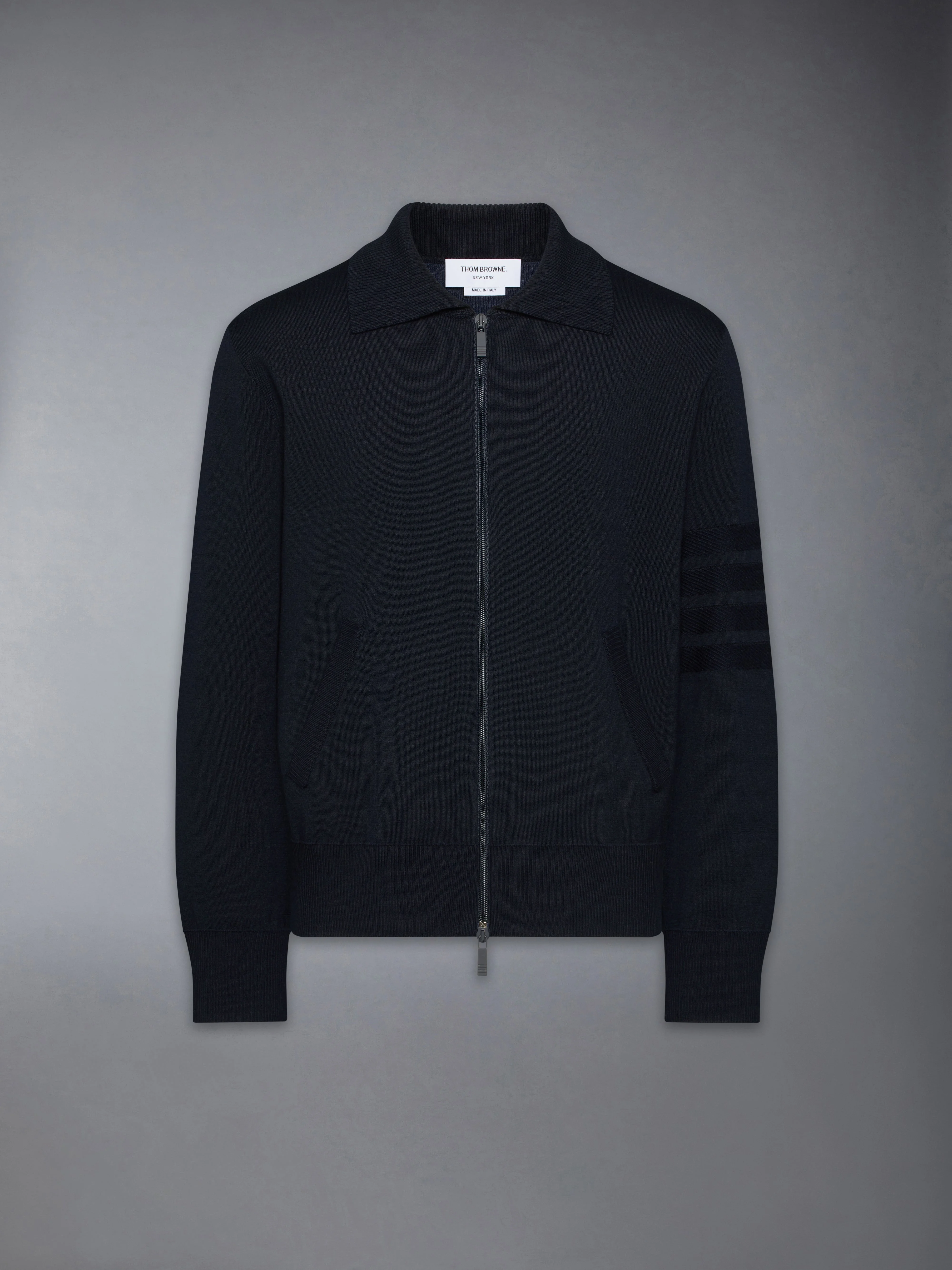 MERINO WOOL DOUBLE FACE 4-BAR ZIP UP CARDIGAN - 1