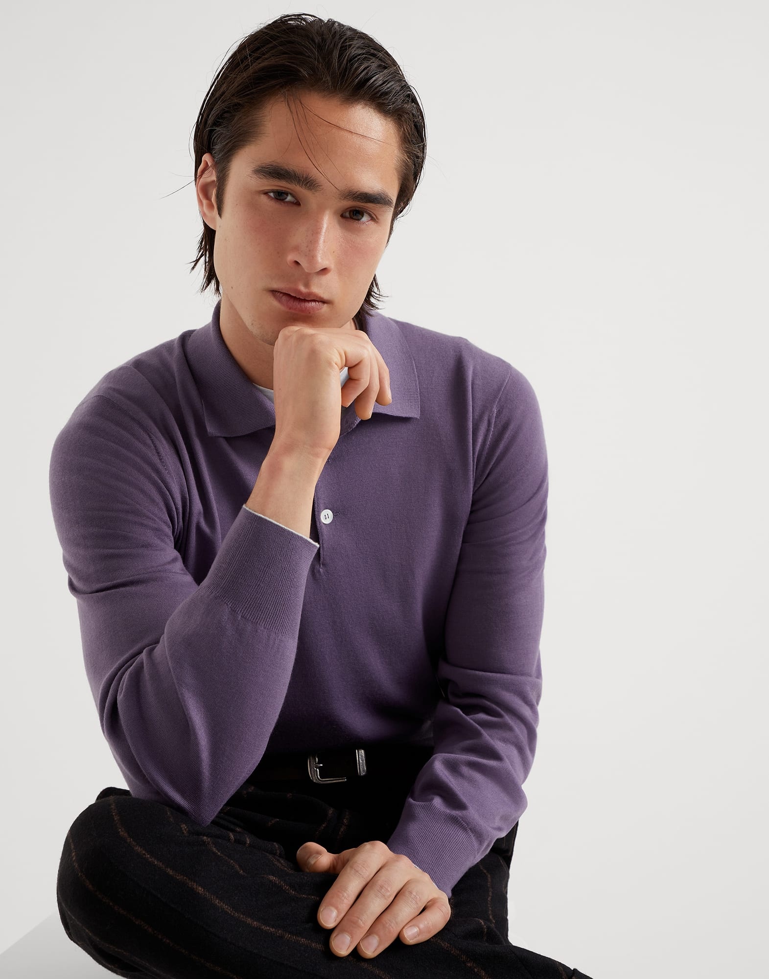 Virgin wool and cashmere polo-style lightweight sweater - 4