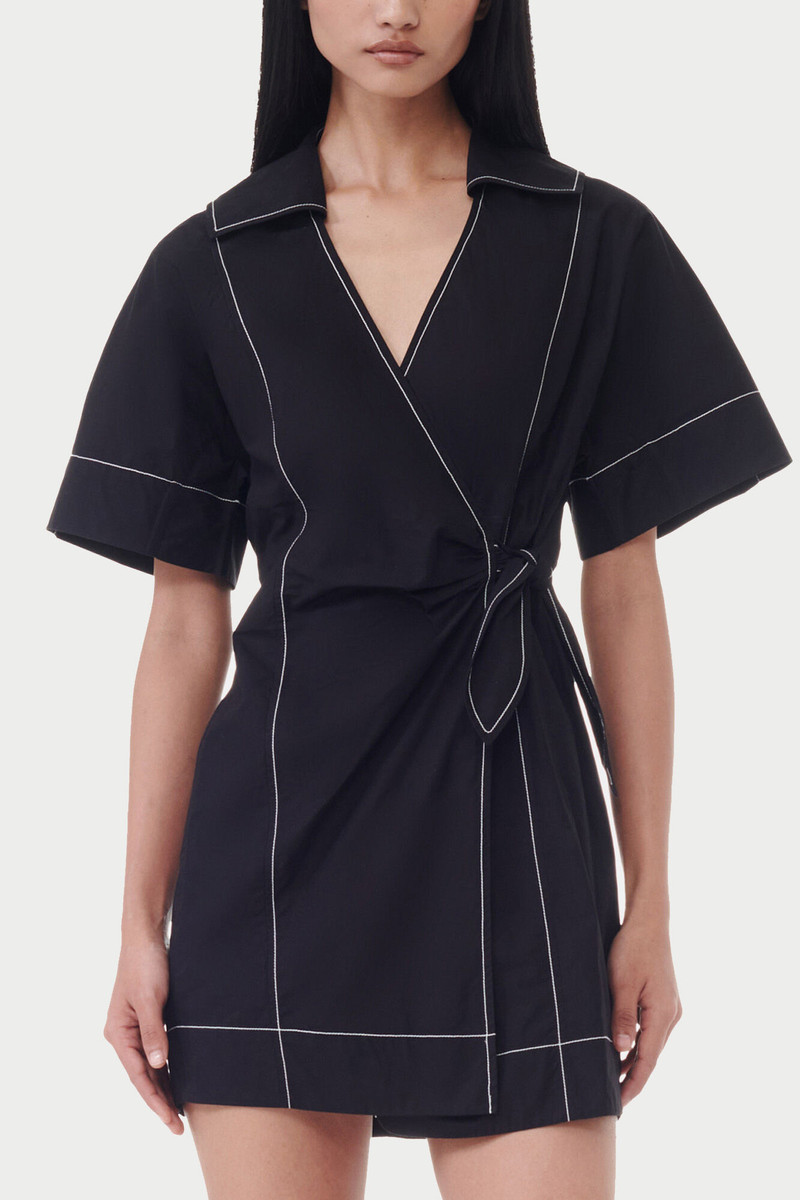 BLACK COTTON POPLIN WRAP MINI DRESS 3