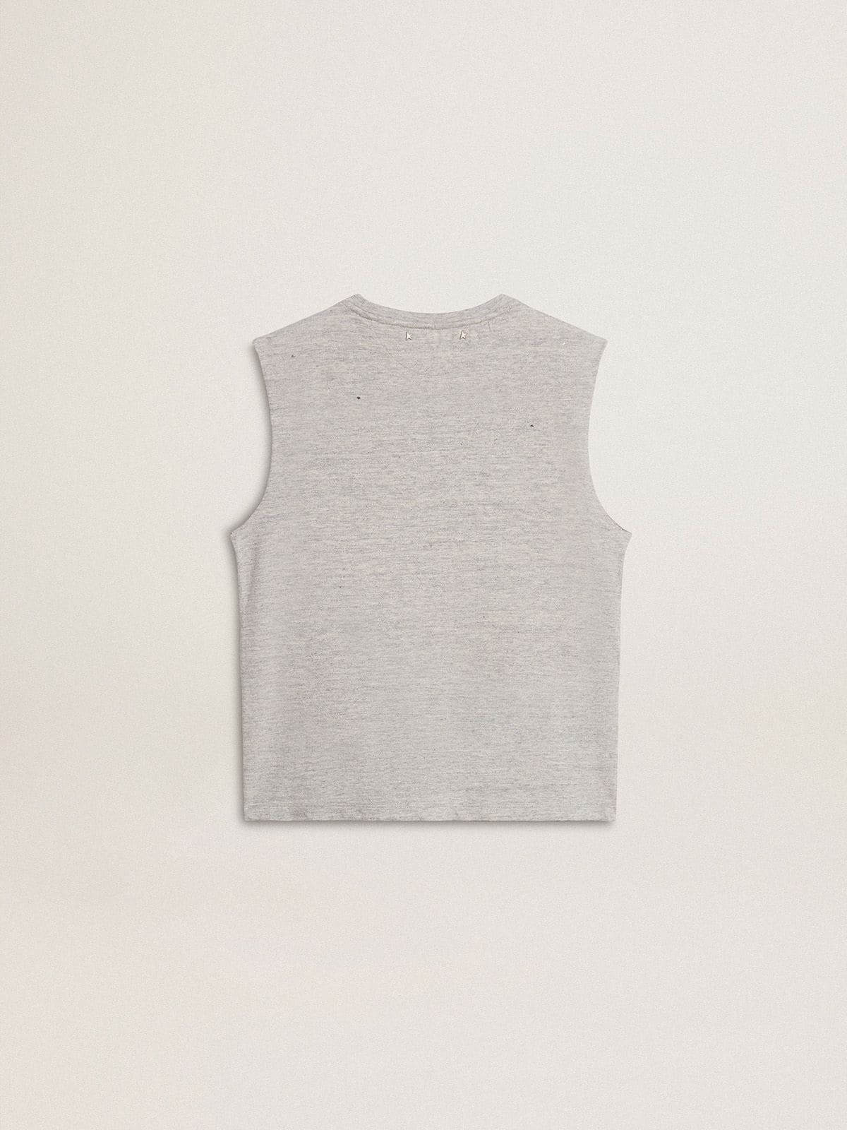 Women's gray sleeveless T-shirt with yellow print - 6