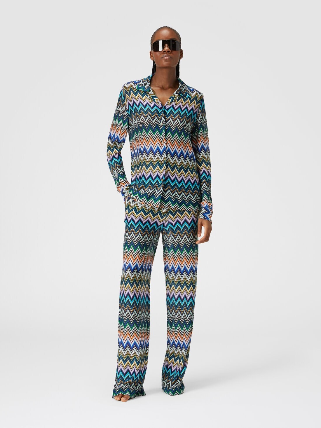 Viscose straight trousers with offset zigzag - 2