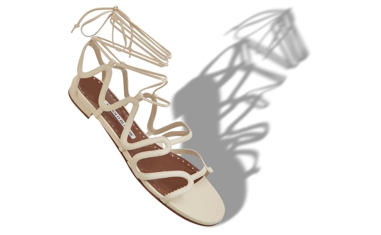 Light Cream Nappa Leather Flat Sandals - 2