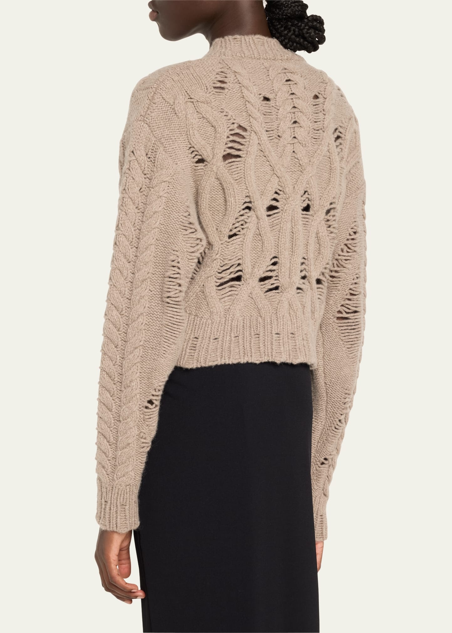 Distress Crop Cable Wool Cashmere Sweater - 3