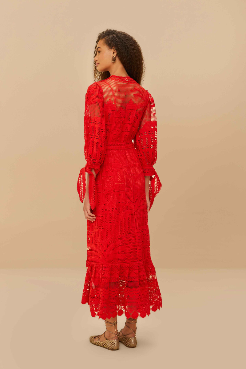 Red Morada Boa Guipure Maxi Dress 4