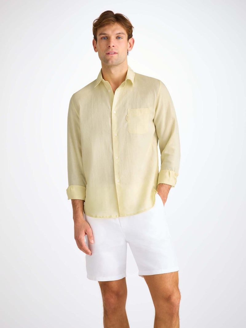 Derek Rose Men's Shirt Monaco Linen Buttermilk outlook
