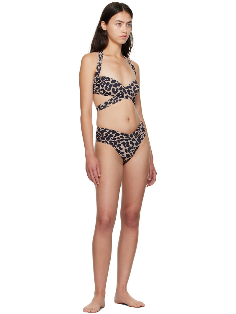 Balmain Beige & Black Leopard Draped Bandeau Bikini outlook