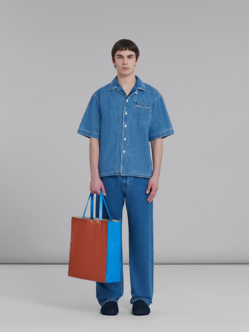Marni MUSEO SOFT LARGE BAG IN BROWN AND BLUE LEATHER outlook