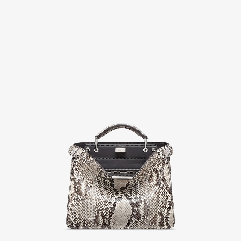 Small Peekaboo ISeeU bag made of luxury rock-colored python leather. Featuring two internal compartm 1