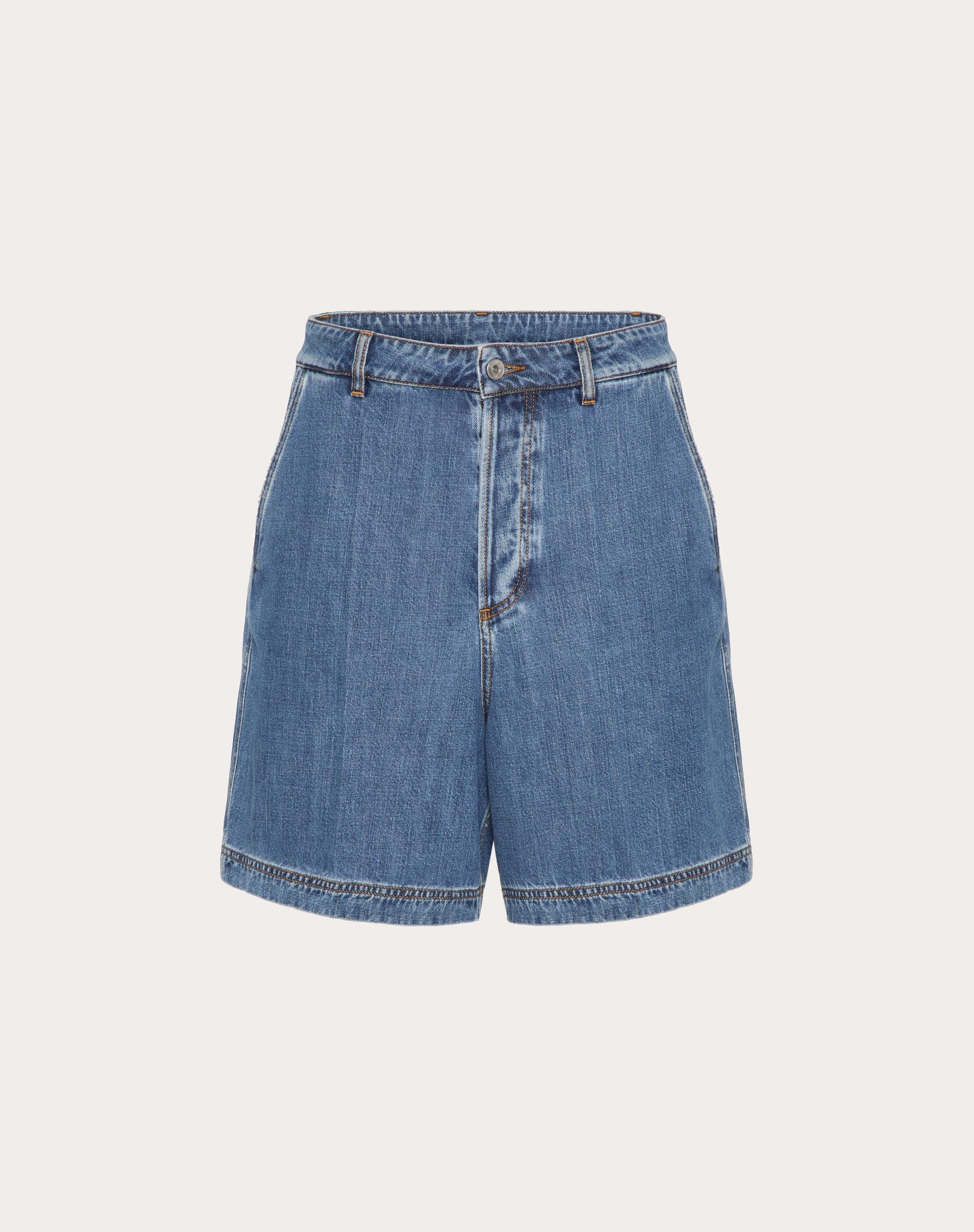 DENIM BERMUDA SHORTS WITH METALLIC V DETAIL - 1