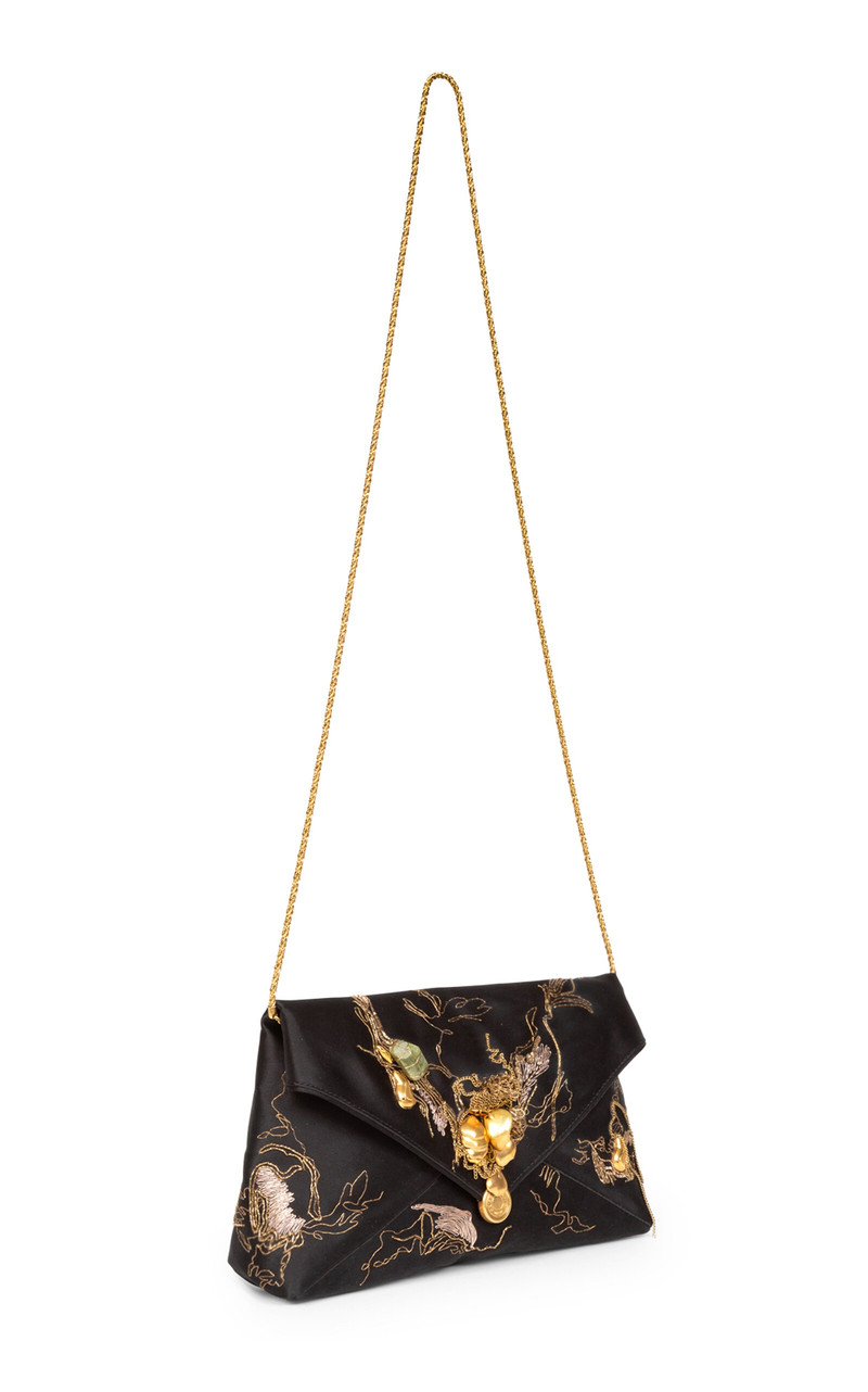Dries Van Noten Embellished Satin Envelope Clutch black outlook