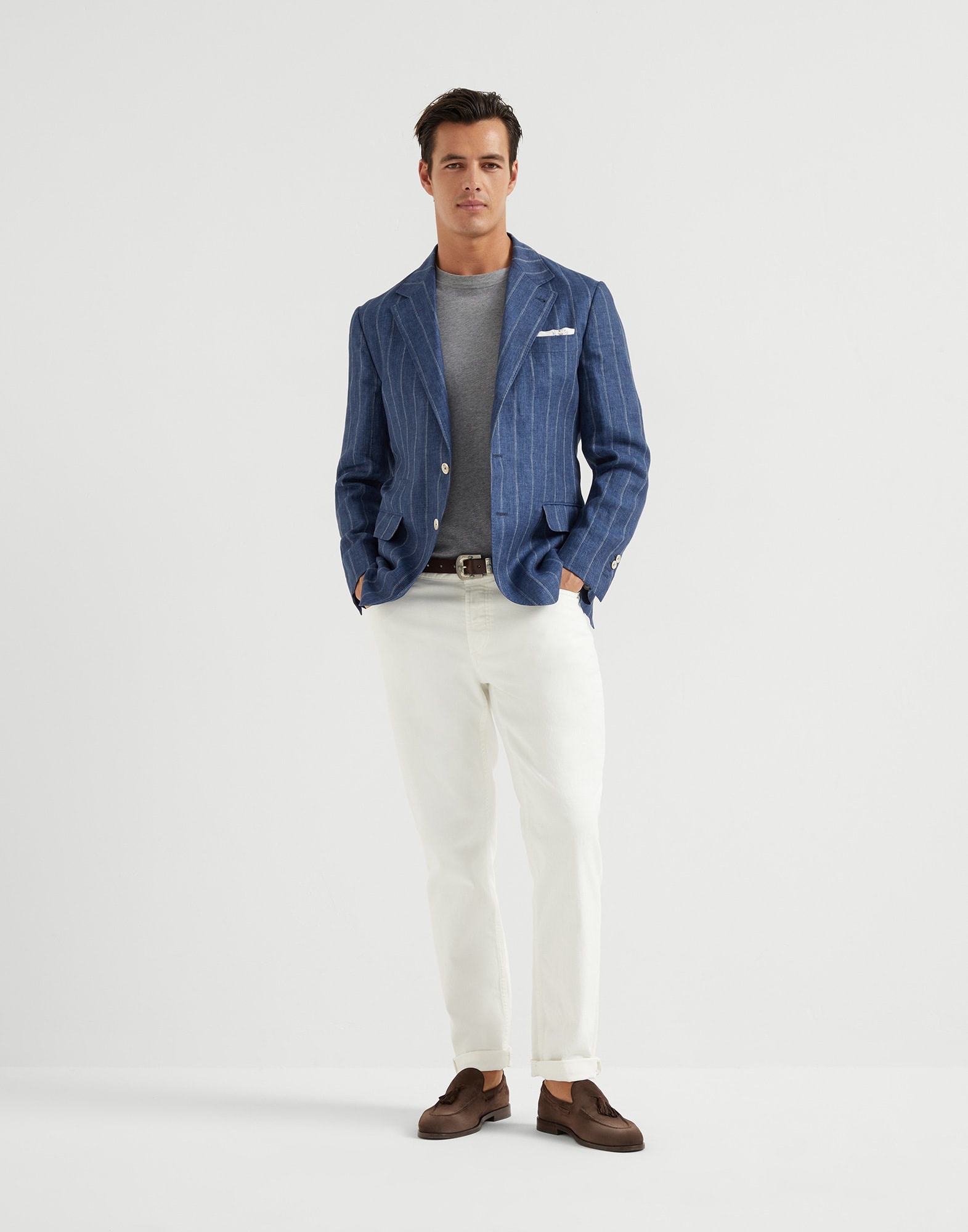 Garment-dyed comfort lightweight denim traditional fit five-pocket trousers - 4