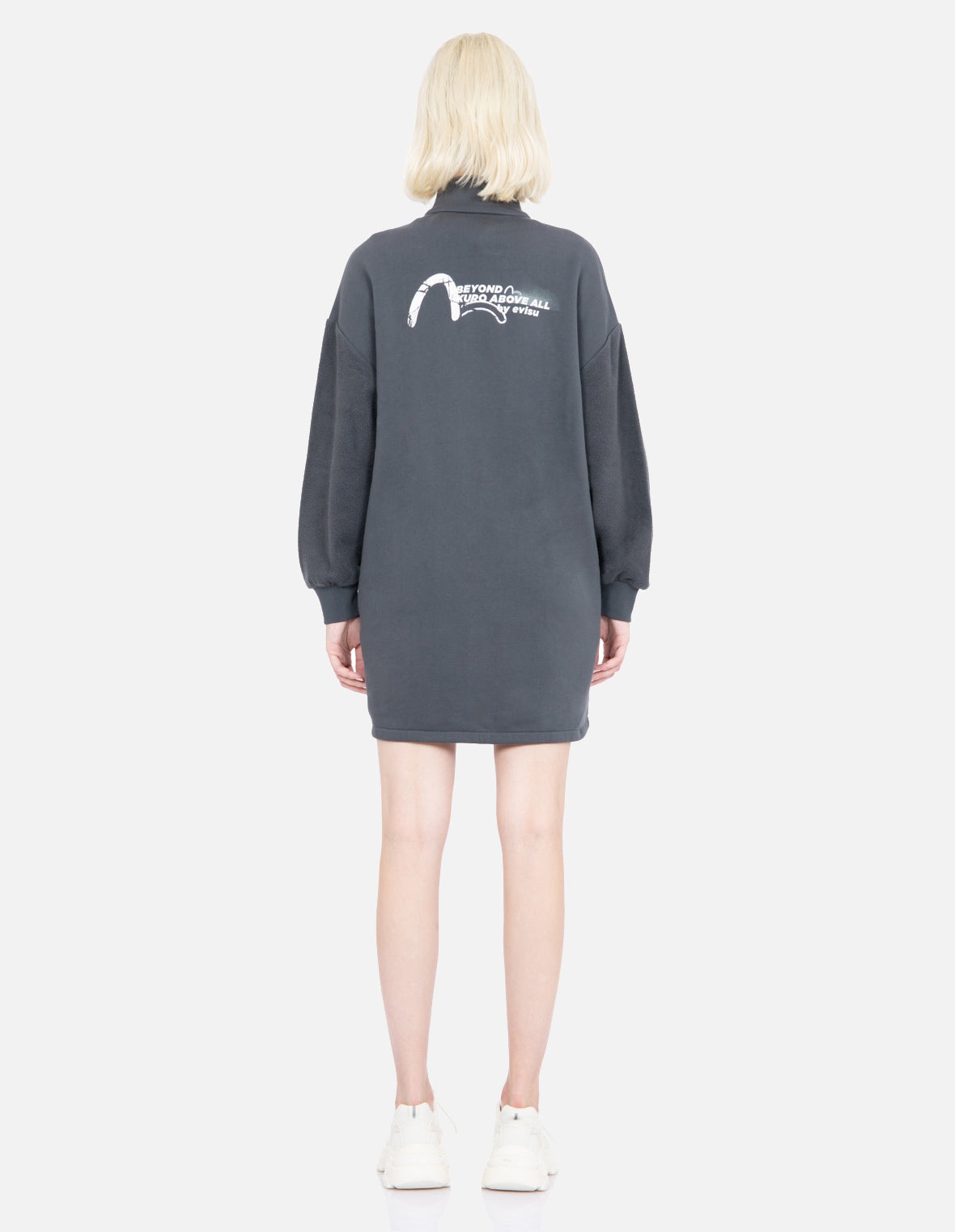 Slogan Print Turtle Neck Sweatdress - 5
