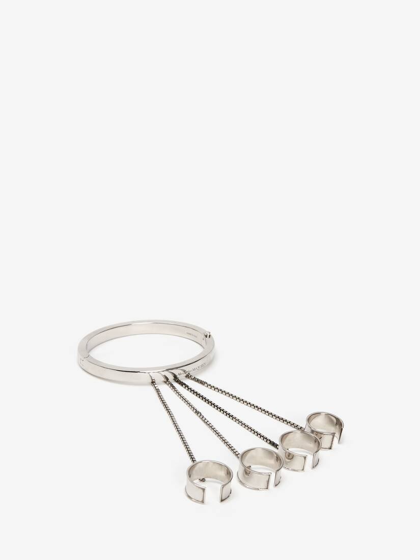 Women's Four Ring Hand Jewel Piece in Antique Silver - 2