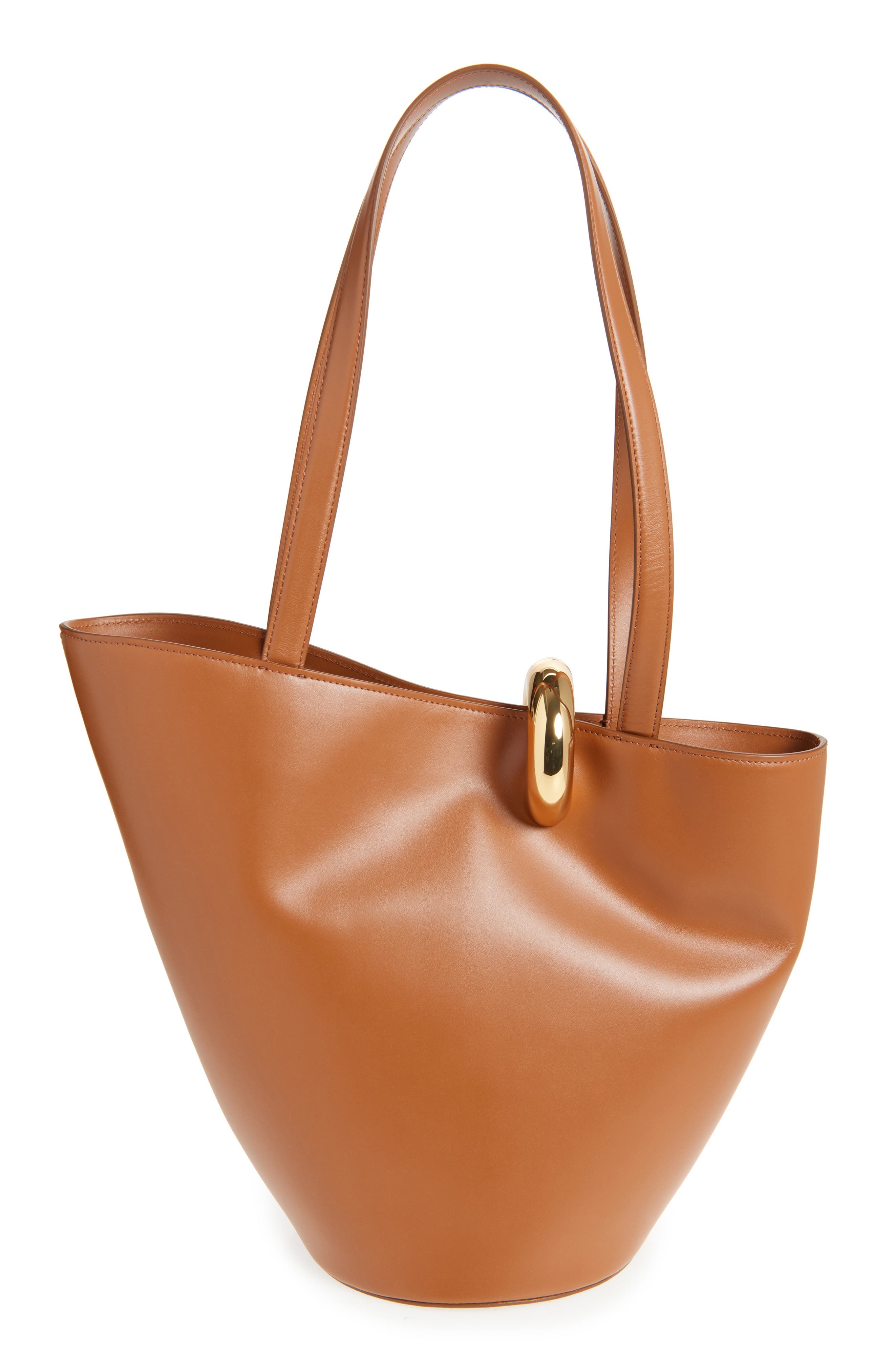 Jacquemus The Medium Bambola Asymmetric Leather Bucket Bag in Light Brown 810 at Nordstrom - 4