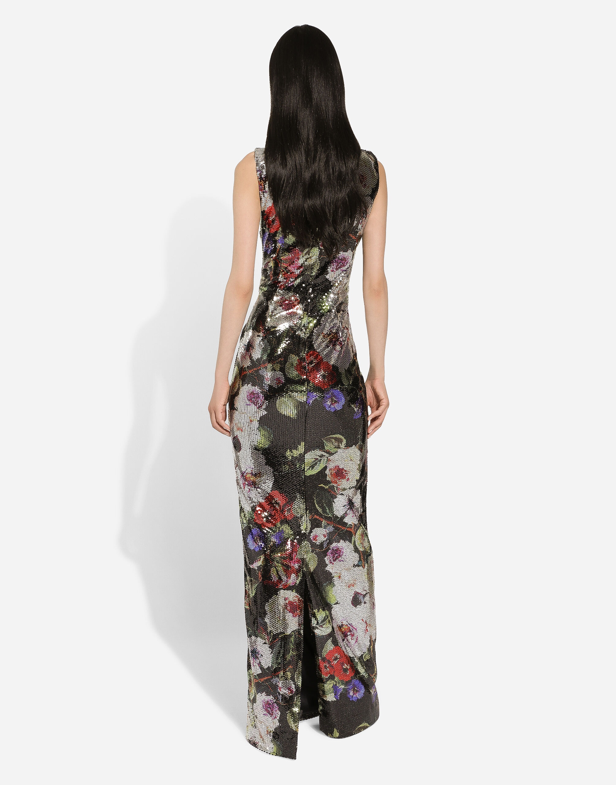 Long sequined dress with rose garden print - 3