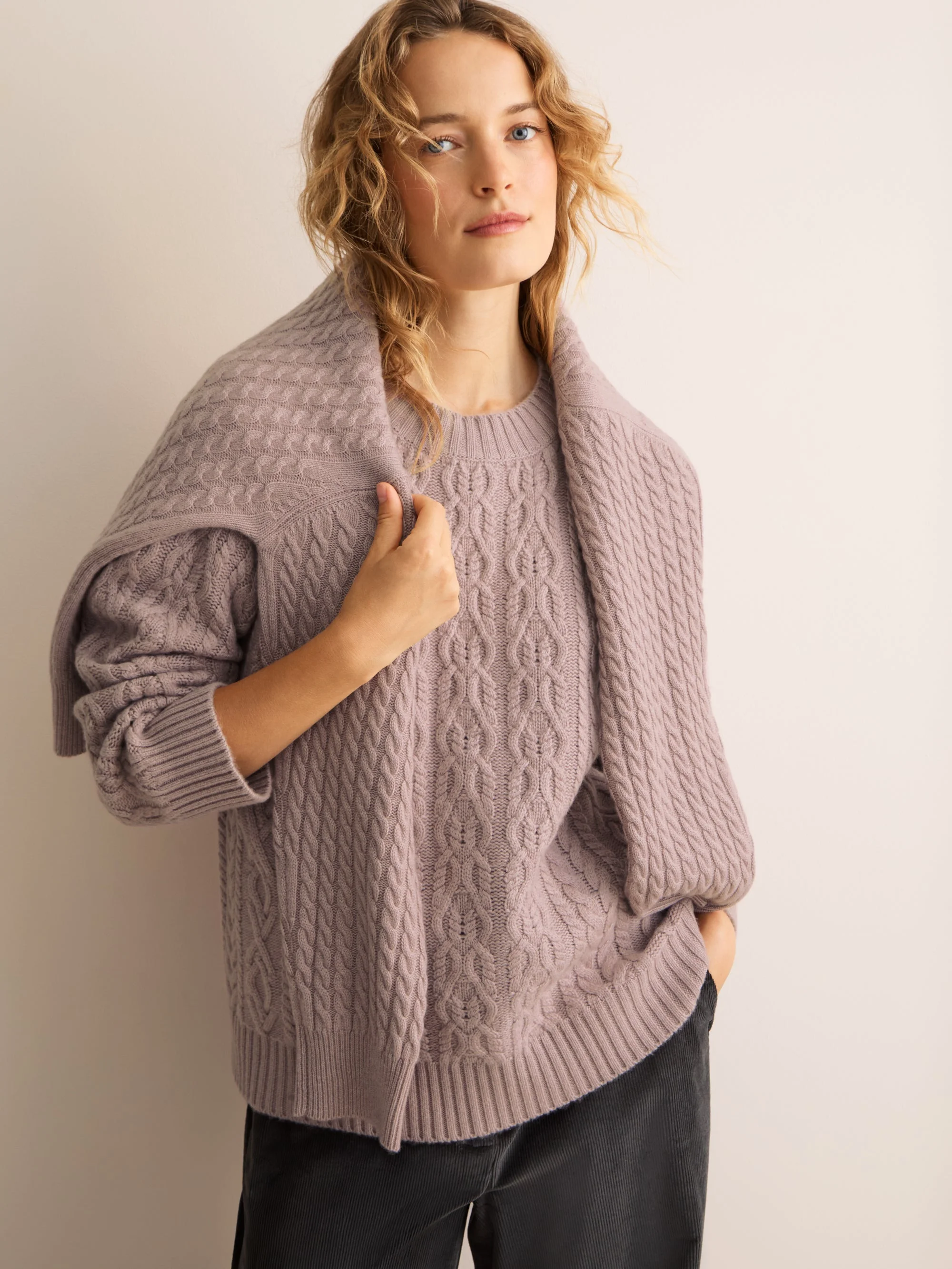 Astrid Cashmere Cable Knit Sweater Dusty Pink - 1