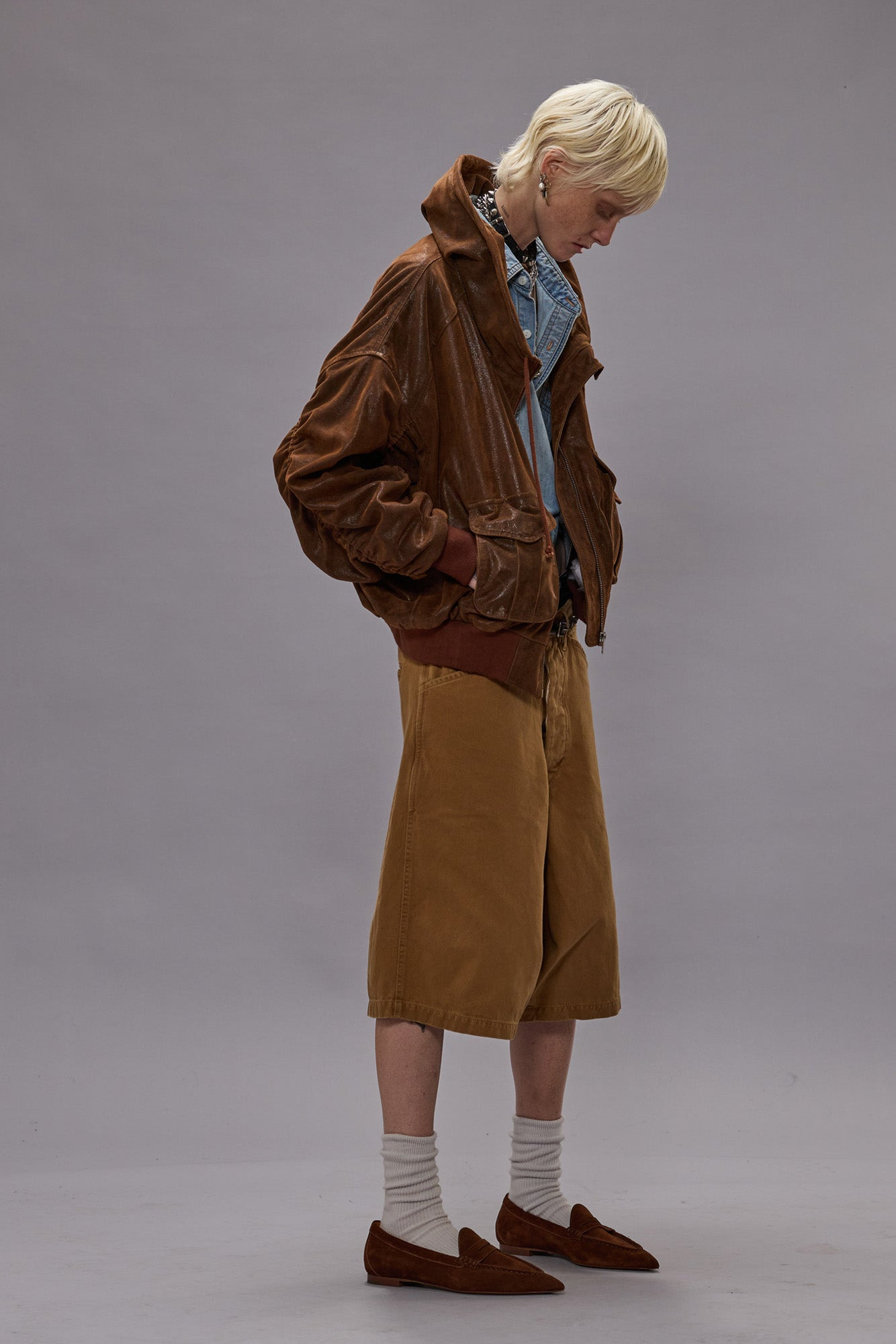 LEATHER SHIRRED OVERSIZED BOMBER - 2