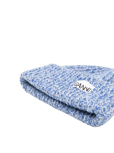 GANNI logo-patch ribbed-knit beanie outlook