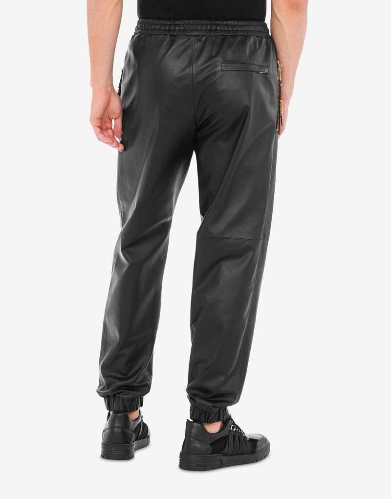 MINI LETTERING ZIP PULLER NAPPA LEATHER JOGGERS 3