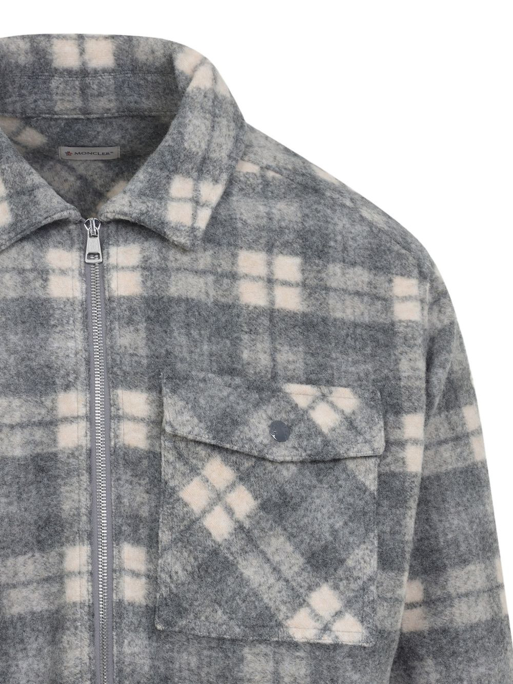 checked-print zip-up shirt jacket - 3
