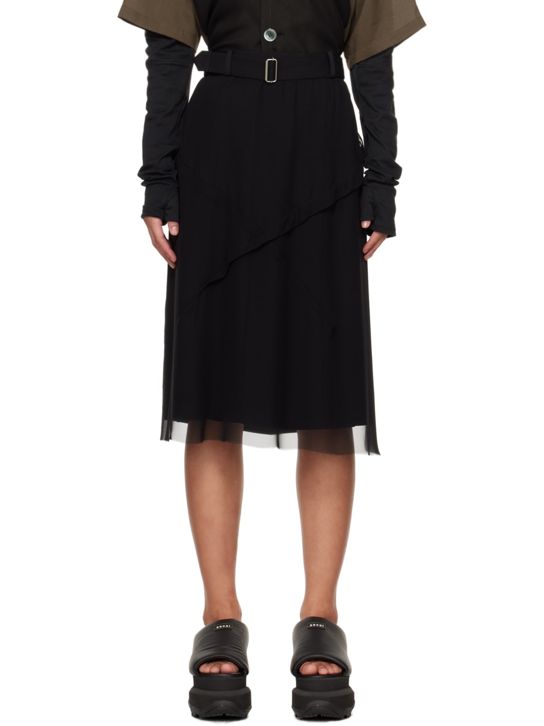 Black Layered Midi Skirt - 1