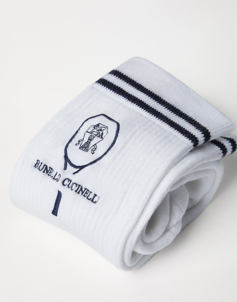 Brunello Cucinelli Techno cotton rib knit socks with embroidery outlook