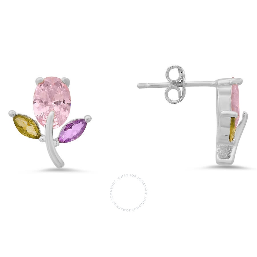 Kylie Harper - Kylie Harper Sterling Silver Multi-Color CZ Flower Stud Earrings - 1