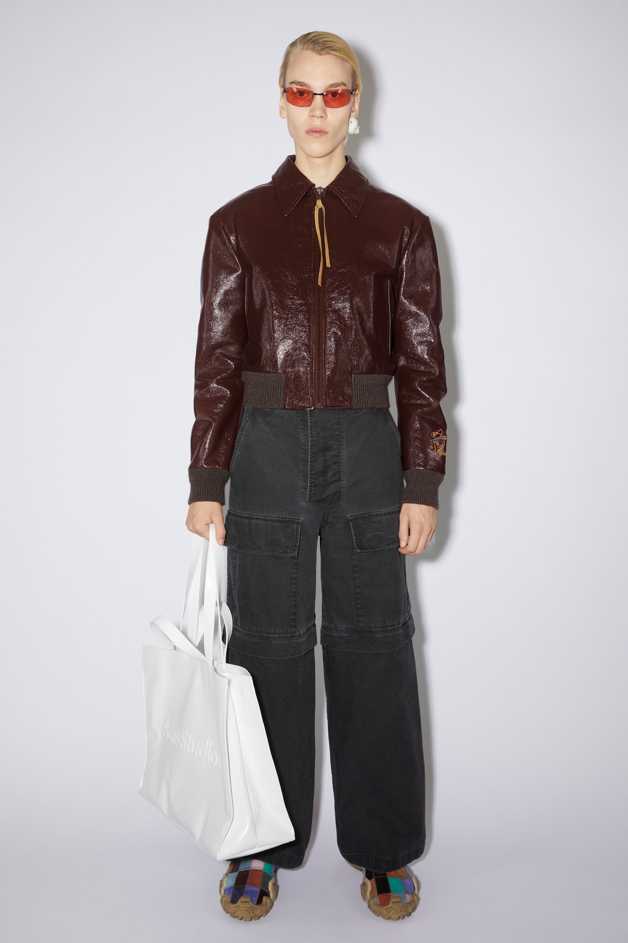 Leather bomber jacket - Brown/burgundy - 2