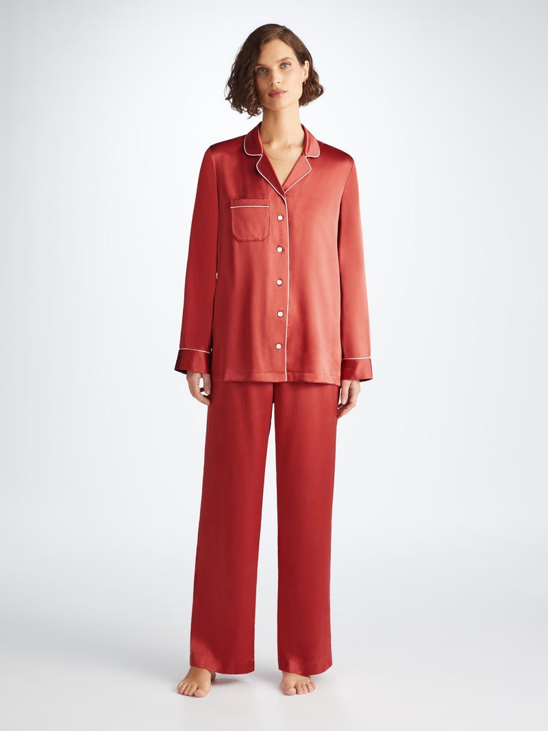 Derek Rose Women's Pajamas Bailey Silk Satin Rose Red outlook