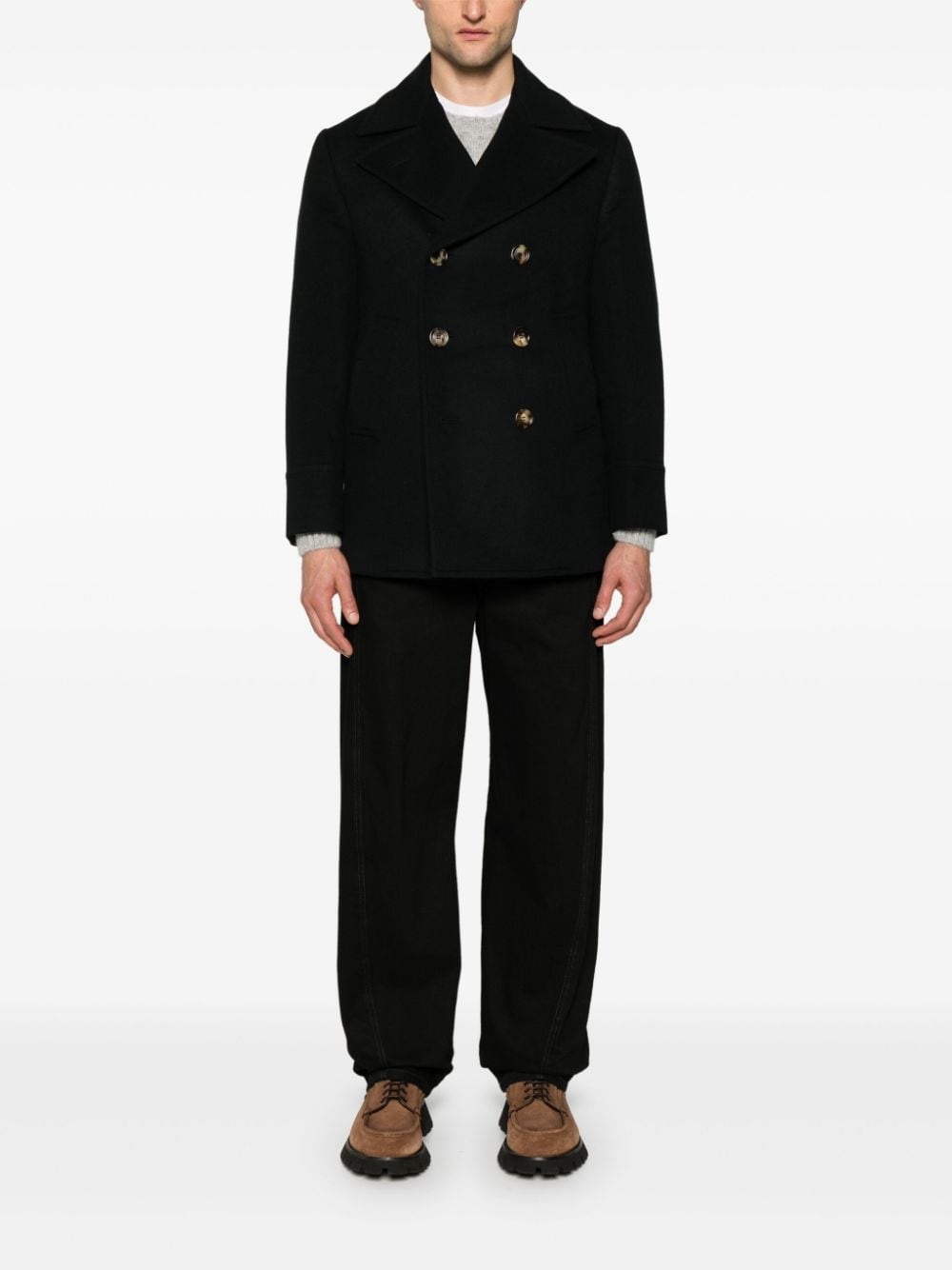 notched-lapels felted peacoat - 2