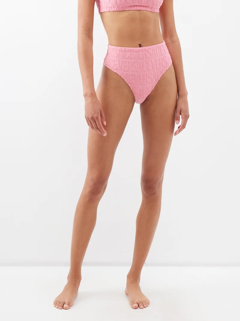 X Dua Lipa Pink Allover Towel-Effect Bikini Bottom - 1
