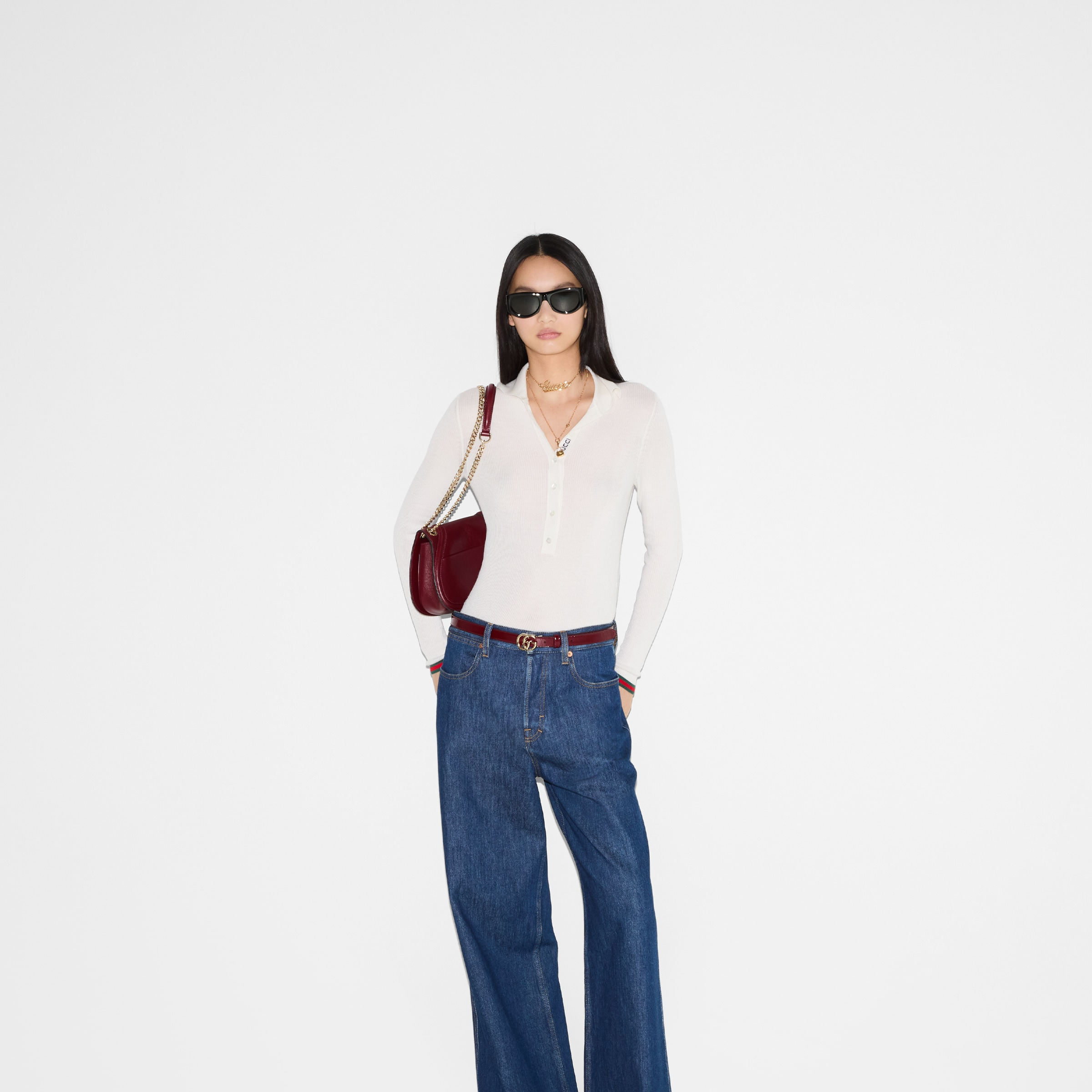 Cashmere and silk polo top with Web - 6