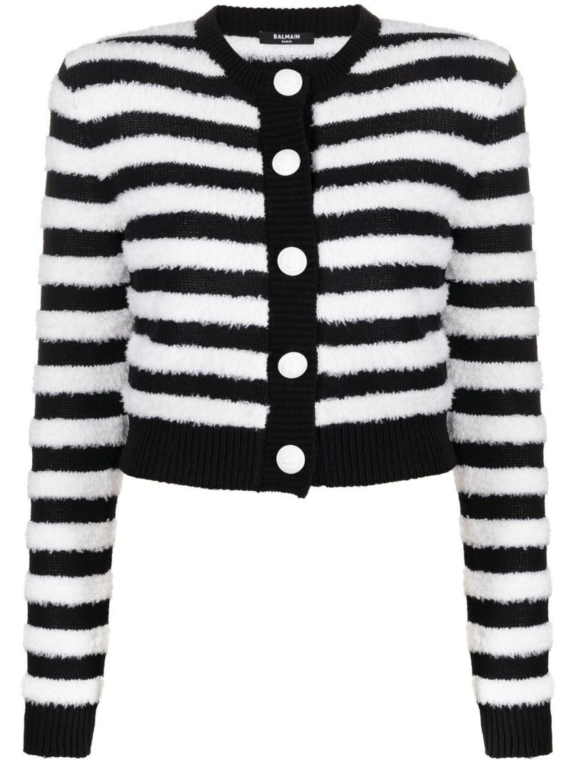 horizontal-stripe long-sleeve cardigan - 1