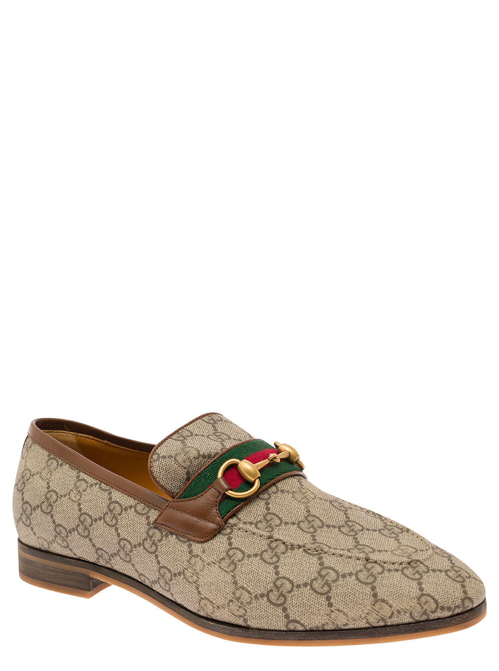 Gucci Men 'Paride' Beige Loafers With Horsebit And Web Detail In Gg Supreme Canvas Man - 2