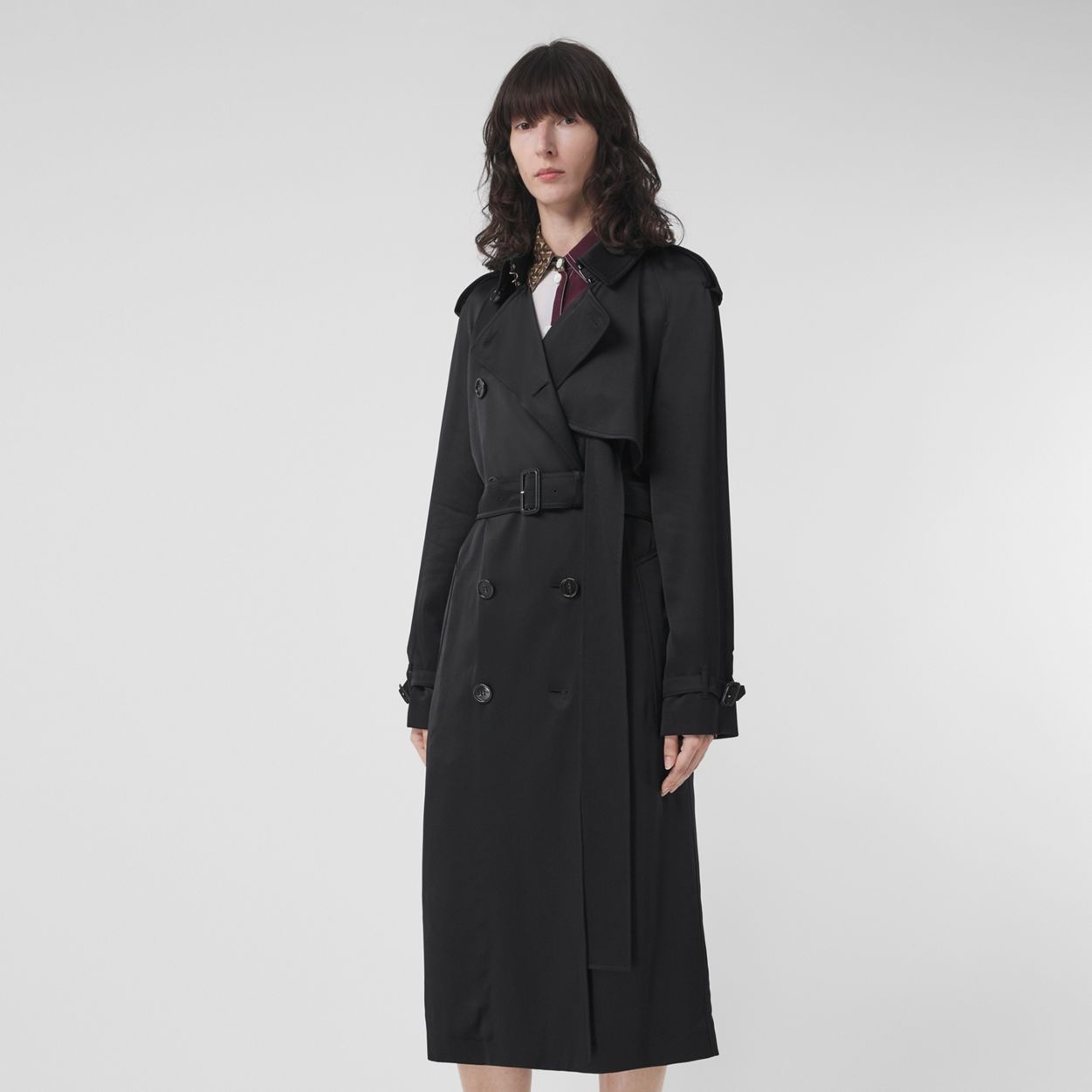 Exaggerated Gun Flap Silk-lined Trench Coat - 6