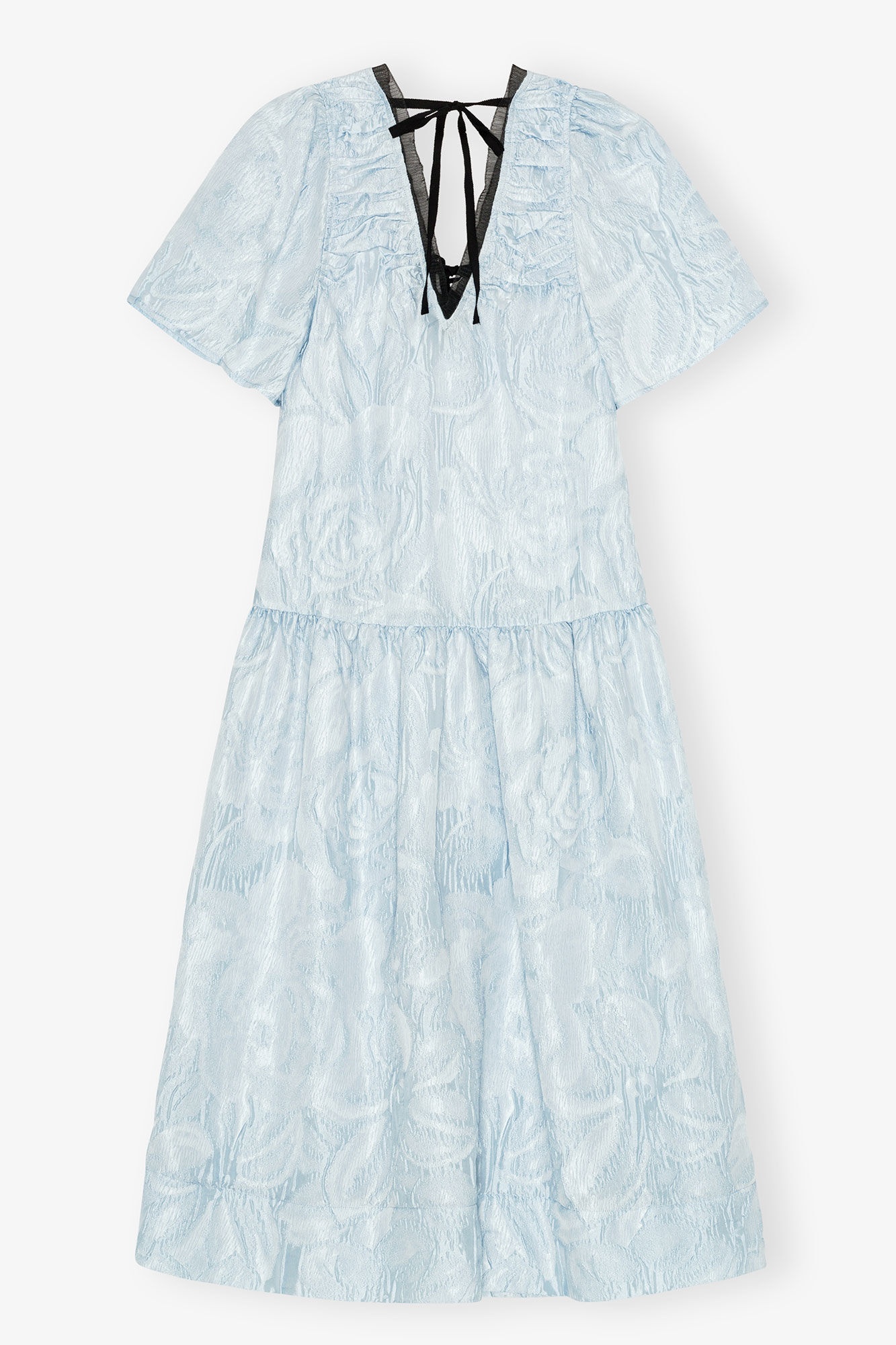 BLUE TEXTURED CLOQUE MIDI DRESS - 6
