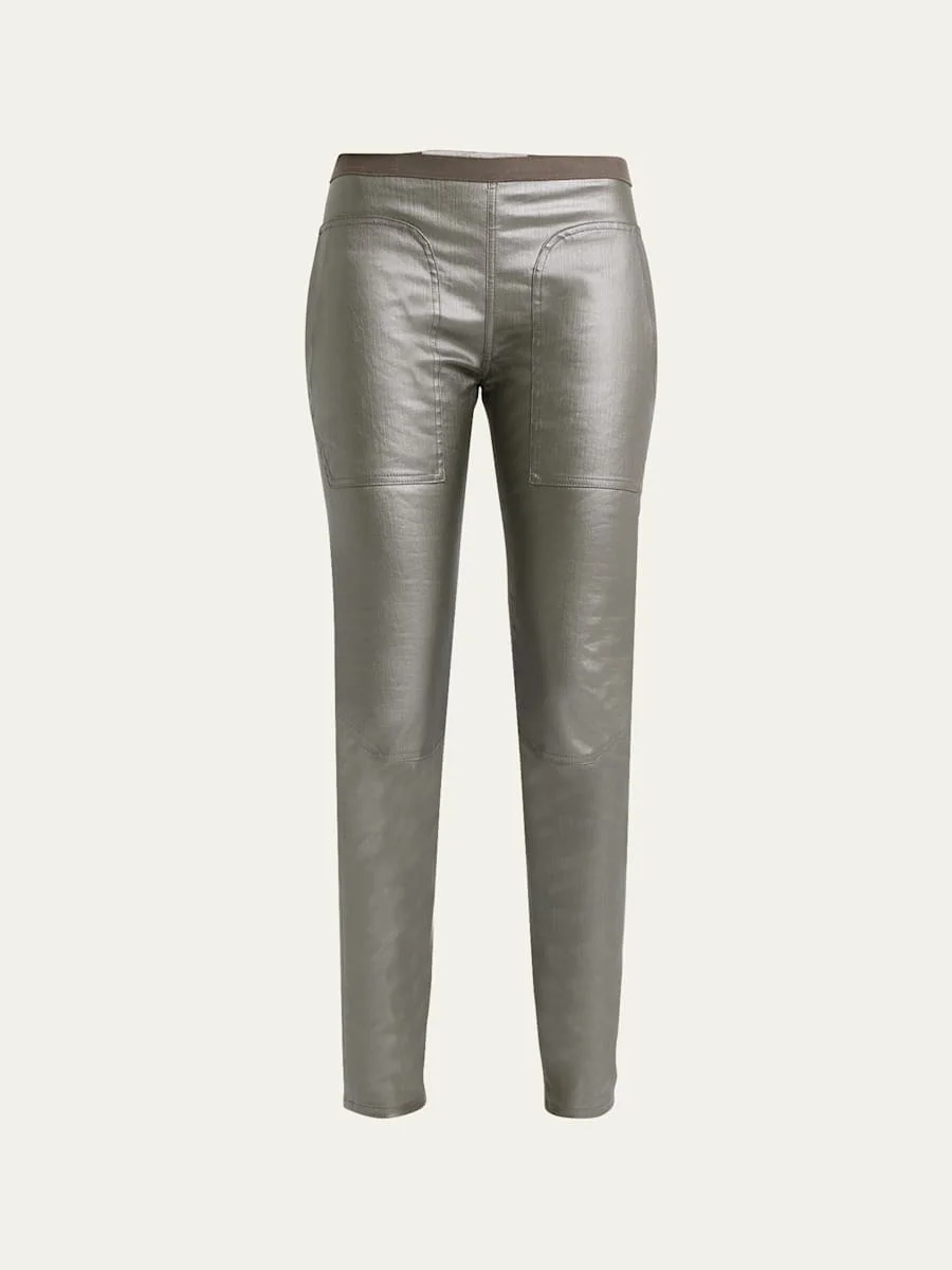 Metallic Coated-Denim Mid-Rise Leggings - 1