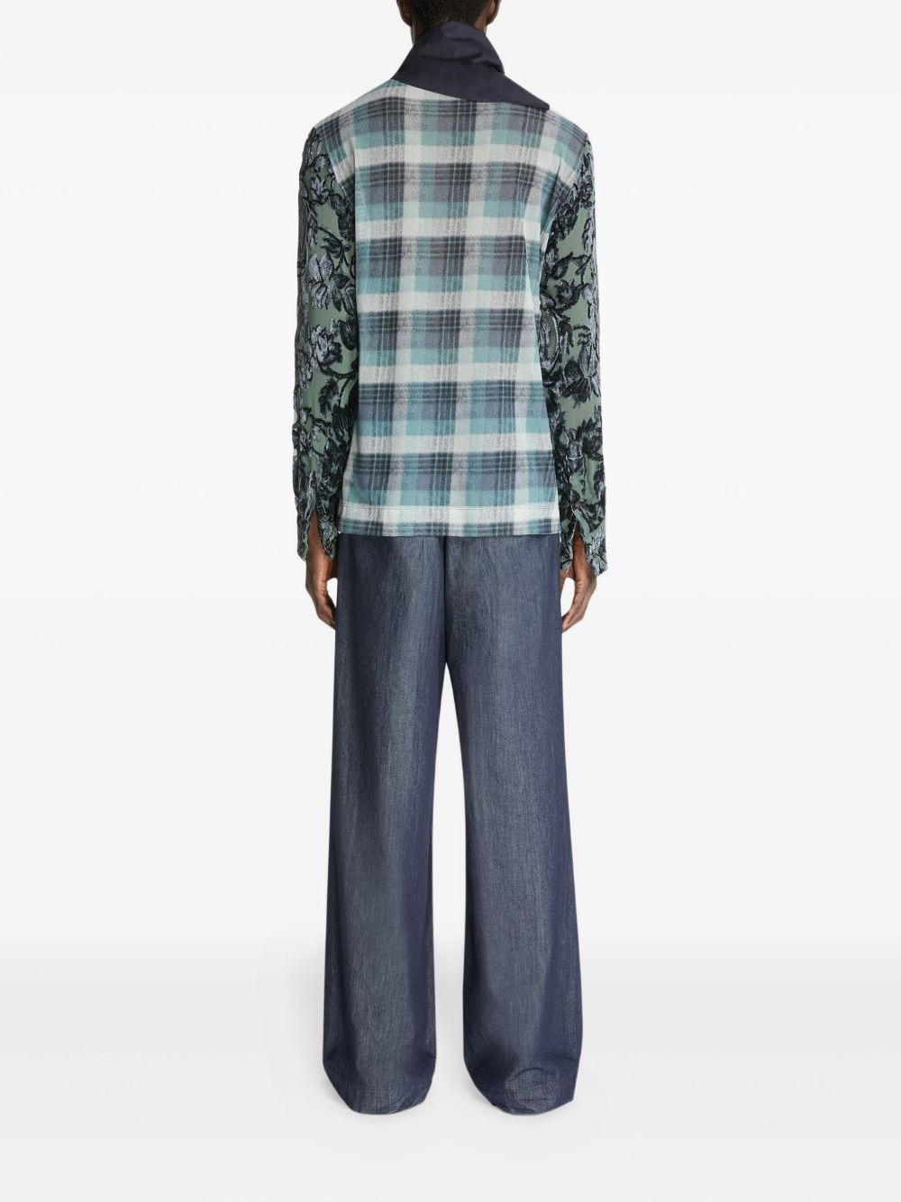 floral-print plaid mesh T-shirt - 4
