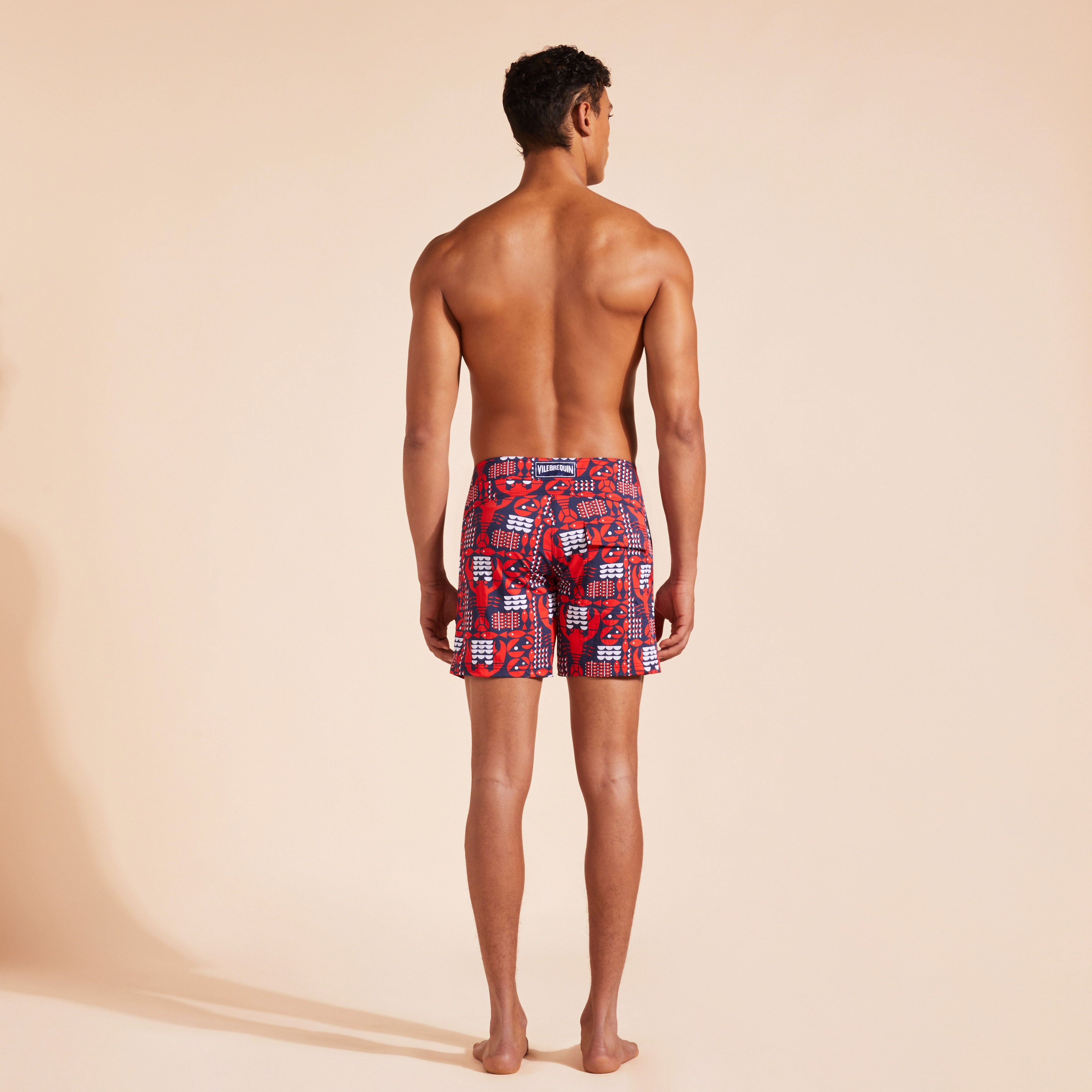 Men Stretch Flat Belt Swim Trunks Graphic Lobsters - 4
