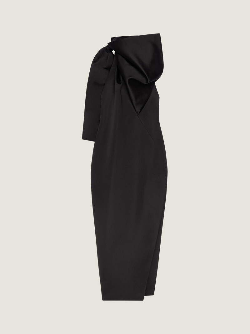 EVENING DRESS IN SATIN WITH BOW DETAIL 1