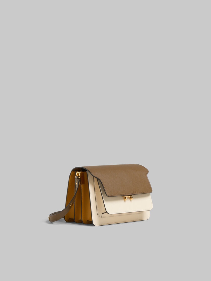 BROWN WHITE AND ORANGE SAFFIANO LEATHER TRUNK BAG - 6